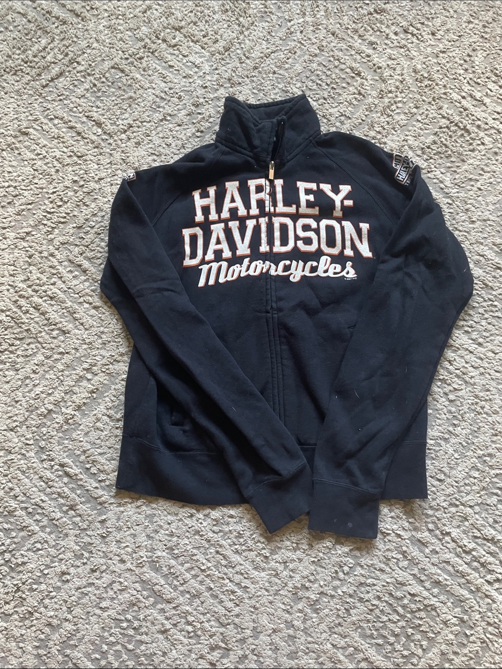 Harley-Davidson Black Zip Hoodie with White & Orange Logo